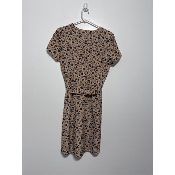 LOFT Maxi Women's Size LG Tan Blue Floral V Neck Spring With tie Belt & pockets - Picture 3 of 16